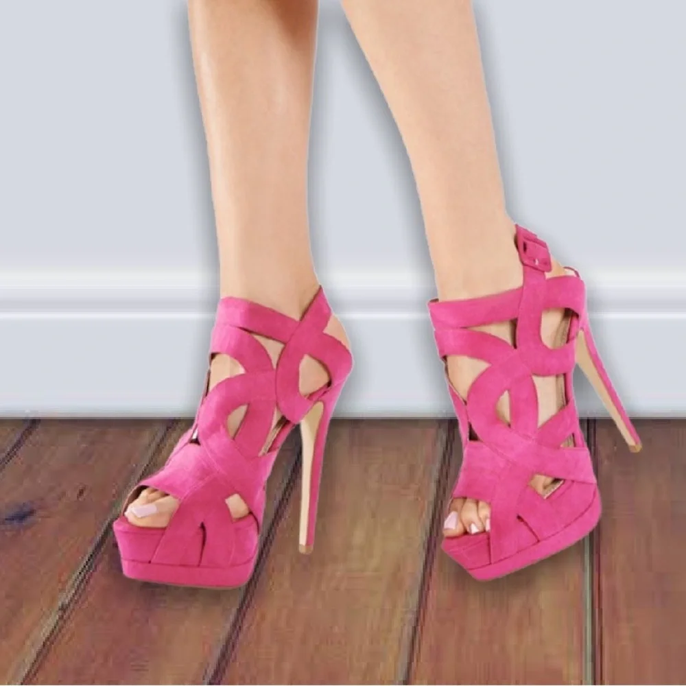 Just FAB Kena Hot Pink Polyurethane Stiletto Platform High Heels US 7.5 EU 38